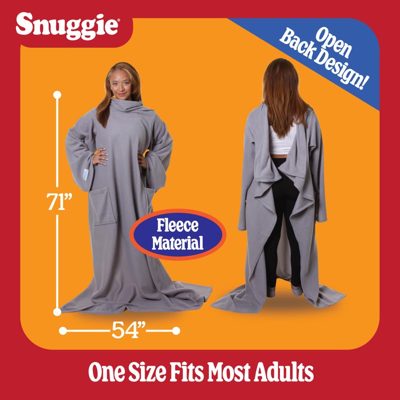 Snuggie Fleece- The Original As Seen on TV Wearable Blanket That Has Sleeves - Cozy, Warm and Soft Oversized Functional Blanket with Pockets, Adult Size, Light Grey - Image 5